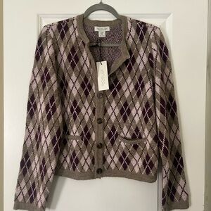 RACHEL ZOE Women's Purple Argyle Button Cardigan